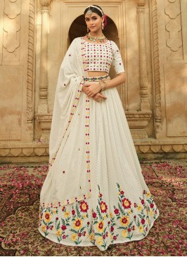 Divine White Embroidered Georgette Festive Wear Le