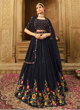 Divine Blue Embroidered Georgette Festive Wear Leh