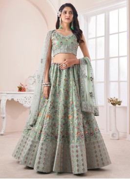 Dori Work Art Silk Designer Lehenga Choli in Green