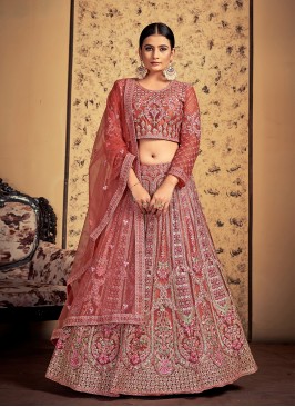 Dori Work Net Designer Lehenga Choli in Pink