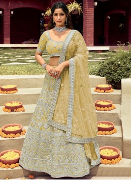 Dori Work Organza Lehenga Choli in Yellow