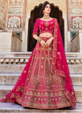 Dori Work Velvet A Line Lehenga Choli in Pink