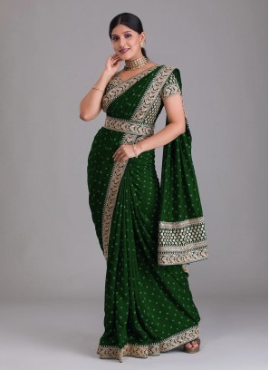 Dupion Silk Trendy Saree in Green