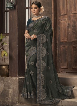 Dusty Olive Colour organza Saree