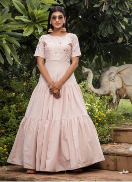 Dusty Pink Color Festive Wear Cotton Gown