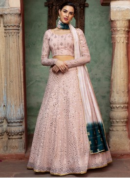 Dusty Pink Color Georgette Sequins Work Lehenga