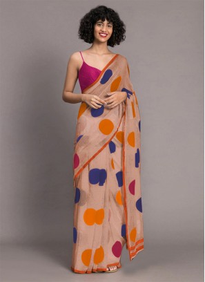 Dusty Pink Color Printed Saree