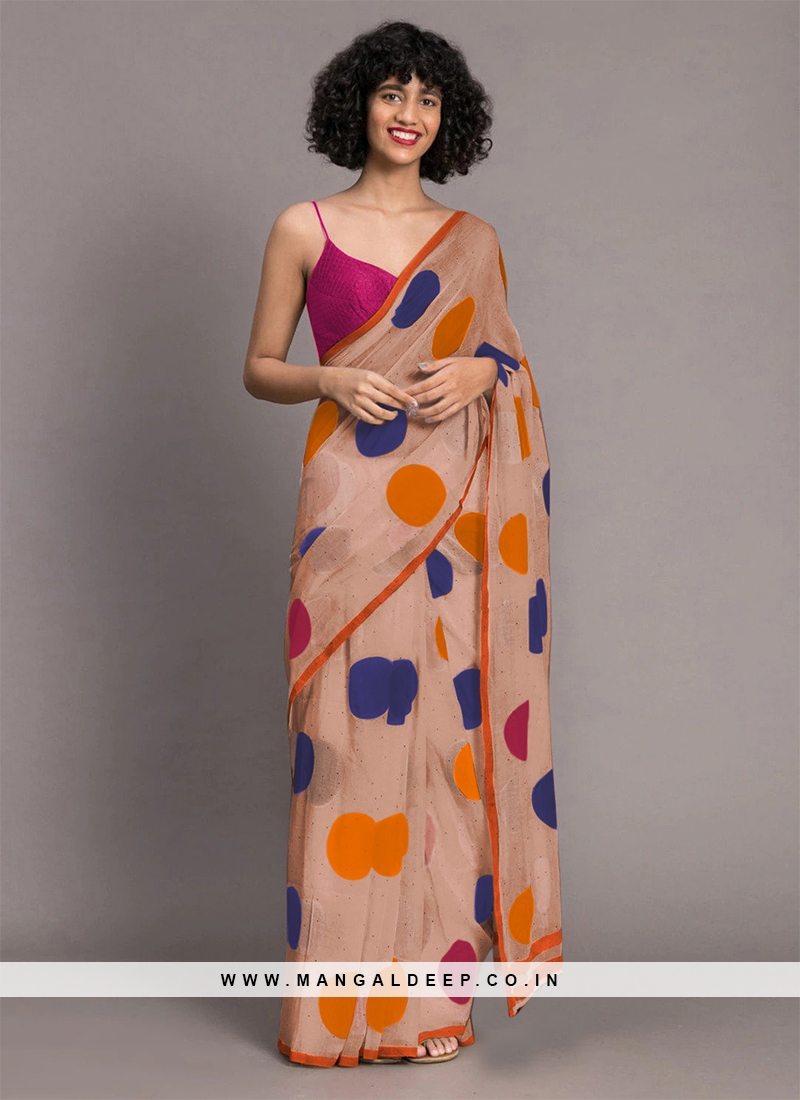 Dusty Pink Color Printed Saree