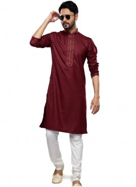 EID Special Maroon Plain Kurta Pajama