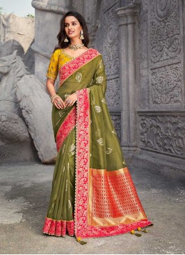 Elegant Green Color Banarasi Silk Saree