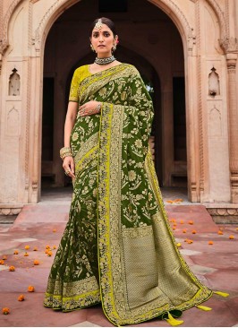 Elegant Green Color Dolla Silk Saree