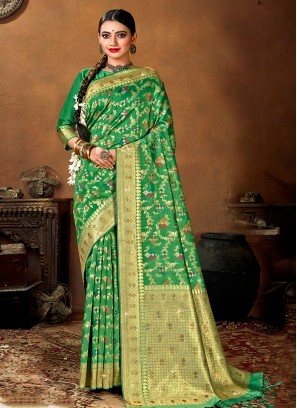 Elegant Green Color Festive Wear Silk Saree