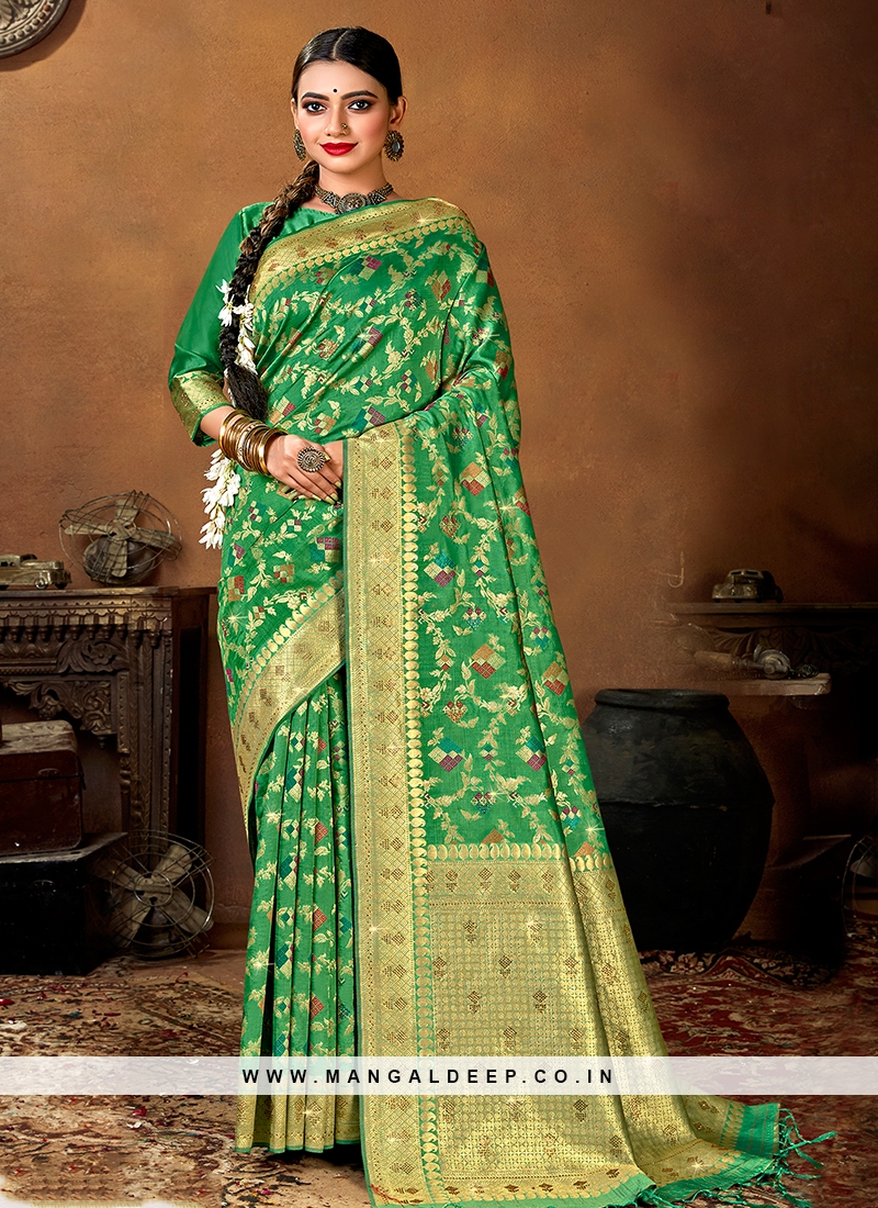 Elegant Green Color Festive Wear Silk Saree