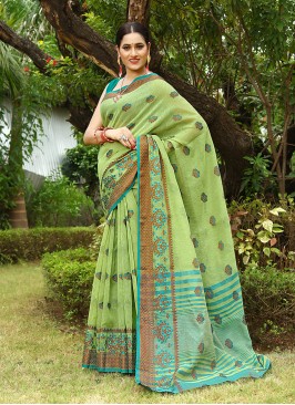 Elegant Green Color Linen Saree