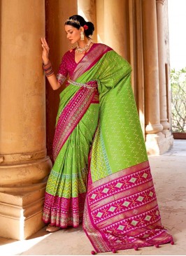 Elegant Green Color Patola Silk Saree