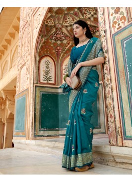 Elegant Green Color Satin Silk Saree