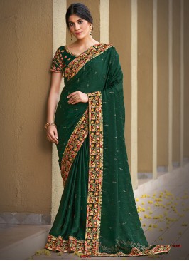 Elegant Green Color Silk Georgette Saree
