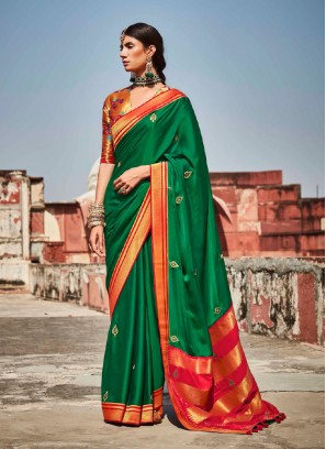 Elegant Green Color Silk Saree