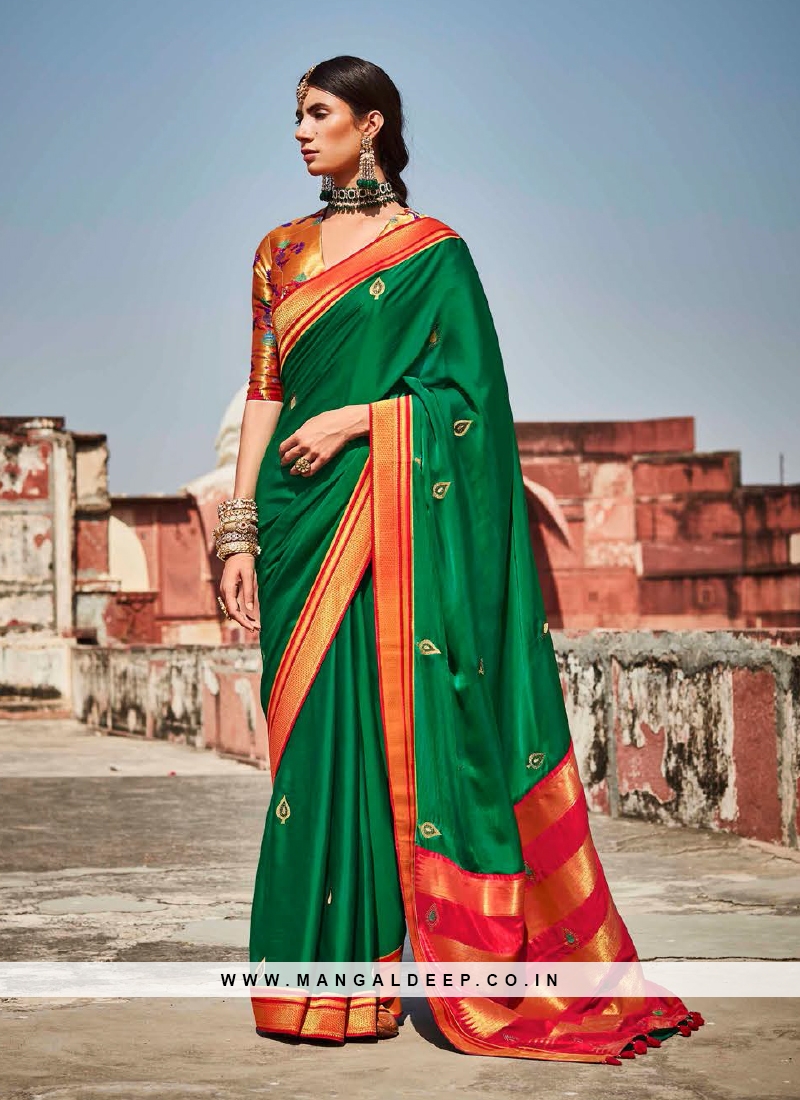 Elegant Green Color Silk Saree