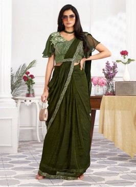 Elegant Green Shimmer Georgette Contemporary Saree