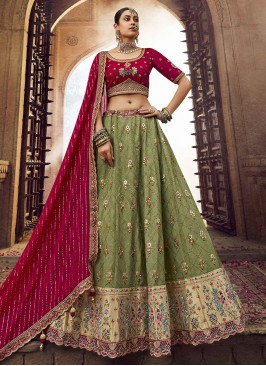 Elegant Green Weaving Viscose A Line Lehenga Choli