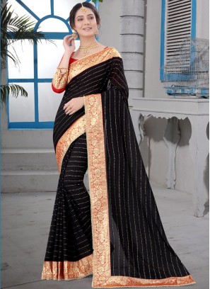 Elegant Patch Border Silk Black Designer Saree