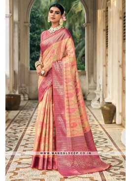 Elegant Pink & Gajri Organza Weaving Pattern Saree