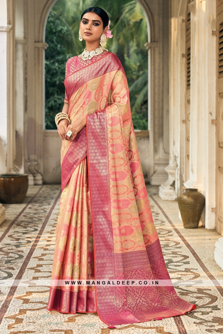 Designer Soft Mulberry Silk Weaving Saree In Peach