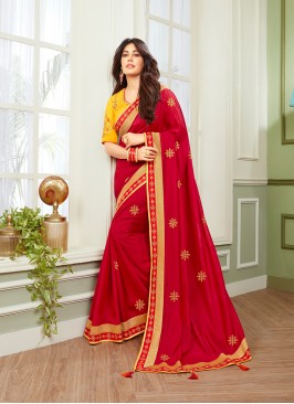 Elegant Red Color Simple Saree