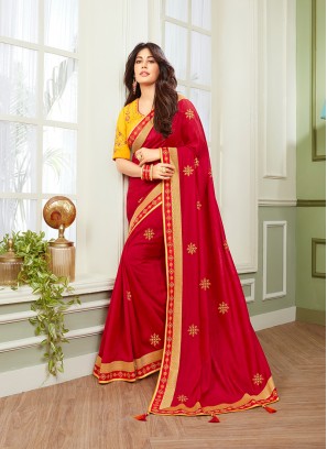 Elegant Red Color Simple Saree