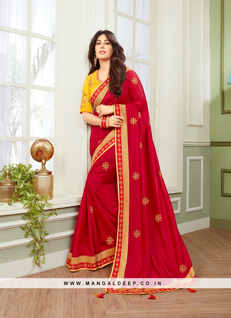 Elegant Red Color Simple Saree