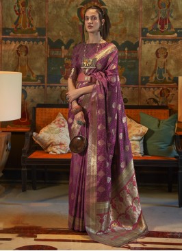 Elegant Satin Purple Weaving Contemporary Saree