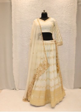Elegant White Silk Handwork Lehenga Choli