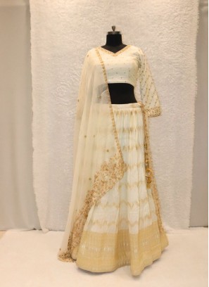 Elegant White Silk Handwork Lehenga Choli