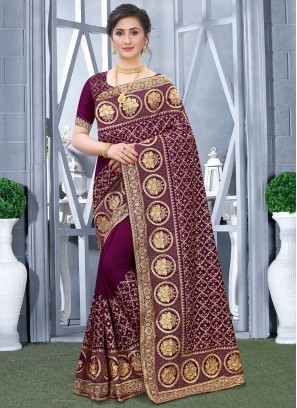 Elegant Wine Fancy Fabric Designer Traditional Saree