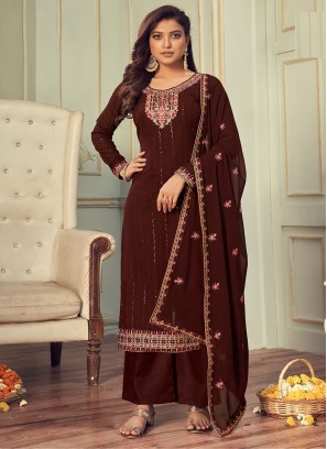 Elite Brown Embroidered Designer Pakistani Salwar Suit