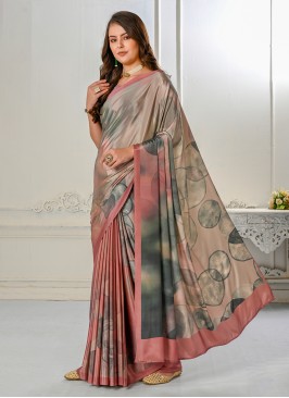 Elite Crepe Silk Peach Digital Print Saree