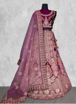 Elite Embroidered Purple A Line Lehenga Choli