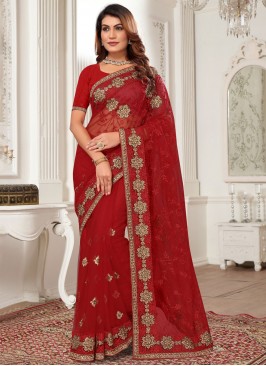 Elite Red Zari Designer Saree