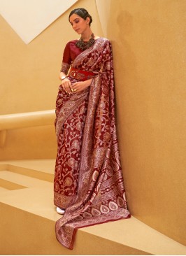 Elite Rust Floral Patterns Art Silk Classic Saree