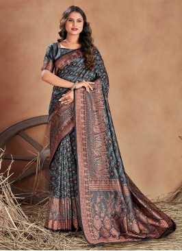 Elite Satin Silk Grey Contemporary Saree