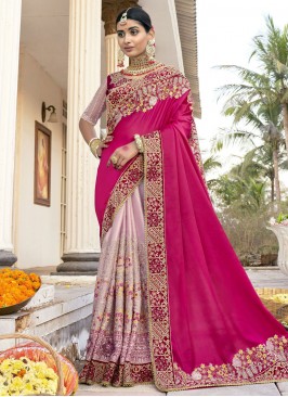 Embroidered Art Silk Trendy Saree in Pink