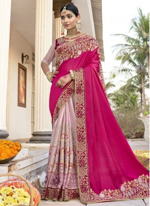 Embroidered Art Silk Trendy Saree in Pink