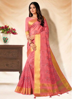 Embroidered Banarasi Silk Classic Saree in Pink