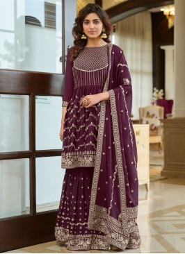 Embroidered Chinon Designer Pakistani Salwar Suit in Purple