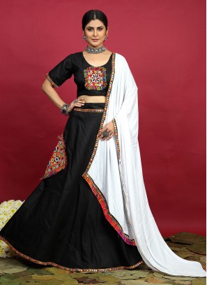 Embroidered Cotton Lehenga Choli in Black