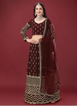 Embroidered Cotton Silk A Line Lehenga Choli in Maroon