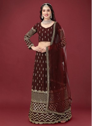 Embroidered Cotton Silk A Line Lehenga Choli in Maroon