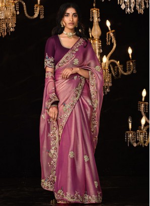Embroidered Fancy Fabric Trendy Saree in Purple