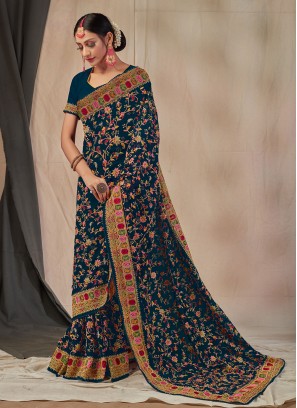 Embroidered Georgette Classic Designer Saree in Morpeach 